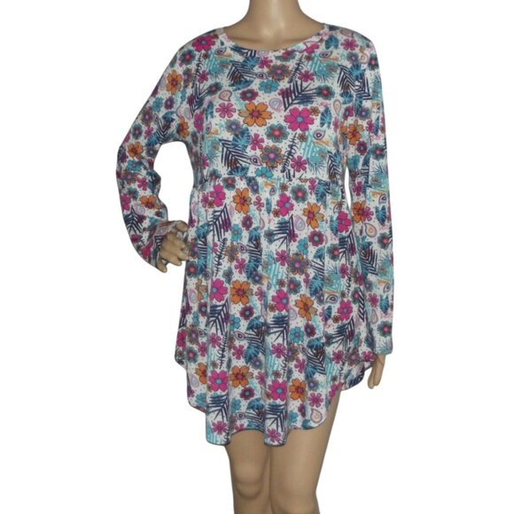 Jamby Tunic Top Womens Size Small Colorful Ditzy Floral shirt Artzy round long - Picture 1 of 8